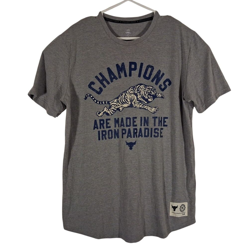 Project Rock Under Armour tshirt mens L Large gray tiger graphic tee short sleev